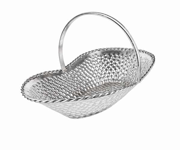 CESTA PRATA OVAL GDE MARTELADA C/ ALCA