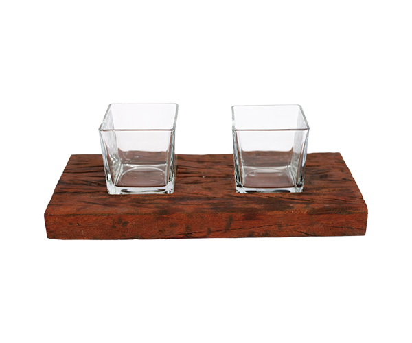 TRONCO RUSTICO C/2 POTE VIDRO QUADRADO 12CM