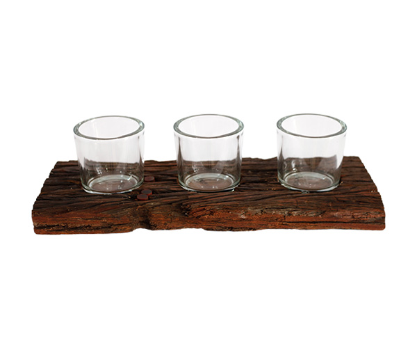 TRONCO RUSTICO C/3 POTES VIDRO REDONDO 12 CM