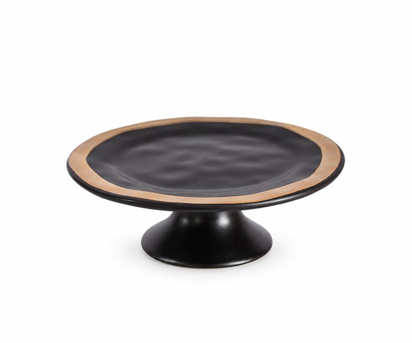 SUPORTE BOLO PRETO C/ FILETE DOURADO 20X7,5CM