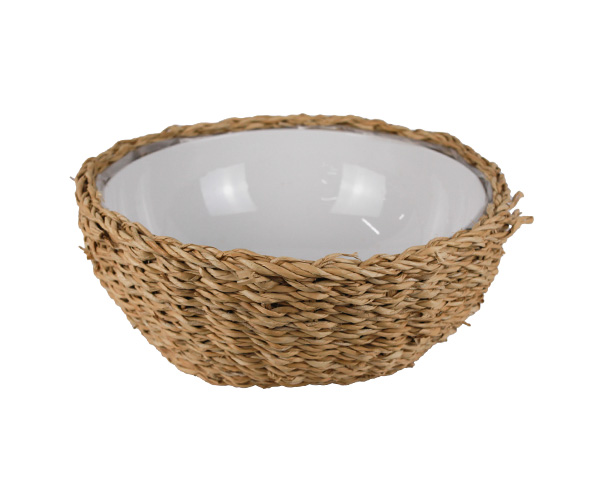 SALADEIRA DE PORCELANA BRANCA C/ CESTO VIME