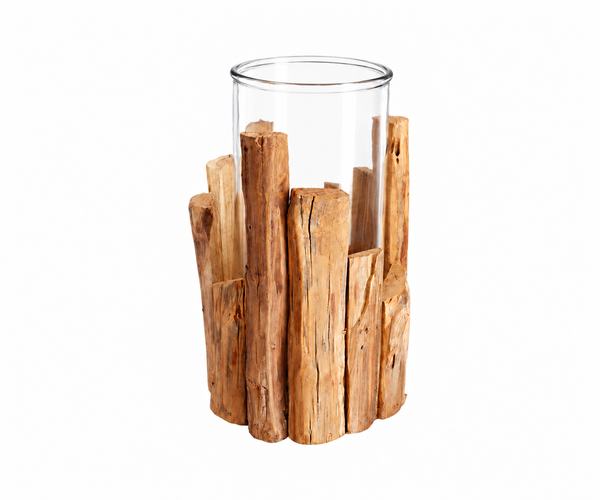VASO DE VIDRO COM LASCAS DE MADEIRA G