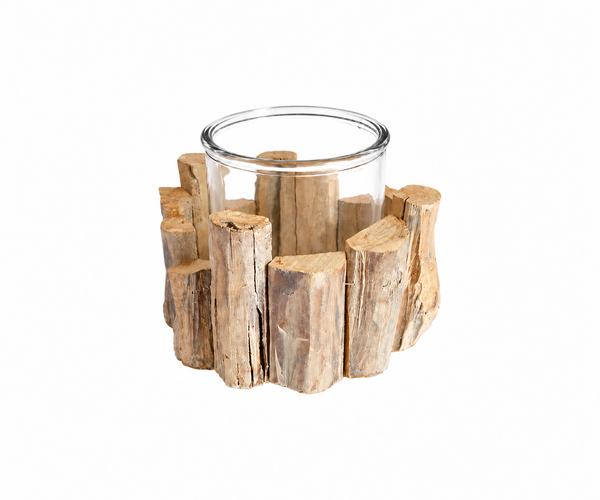 VASO DE VIDRO COM LASCAS DE MADEIRA P