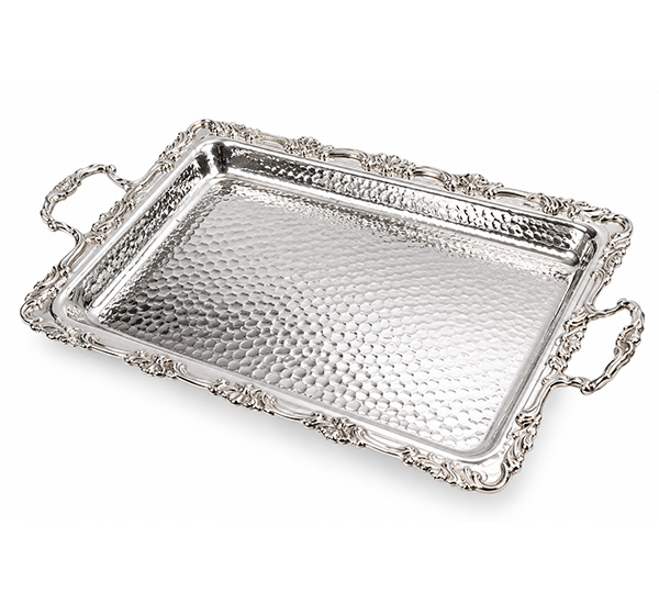 BANDEJA PRATA RET MARTELADA 45X28 CM C/ALCAS
