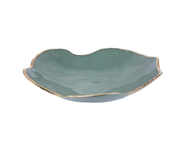 SALADEIRA VERDE MEDIO C/ BORDA DE OURO 52X12CM