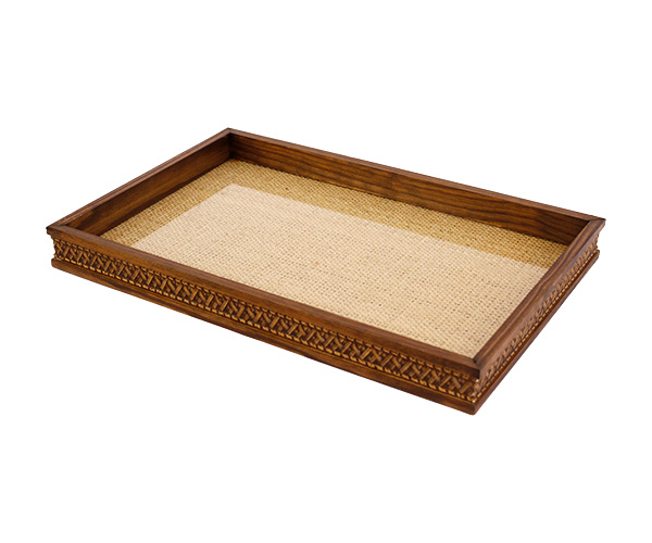 BANDEJA MADEIRA TRANÇADA C/ SISAL 45X30X4CM