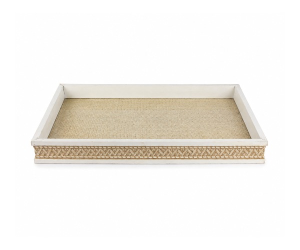 BANDEJA MADEIRA SISAL TRANÇADO BCA 45X30X4CM