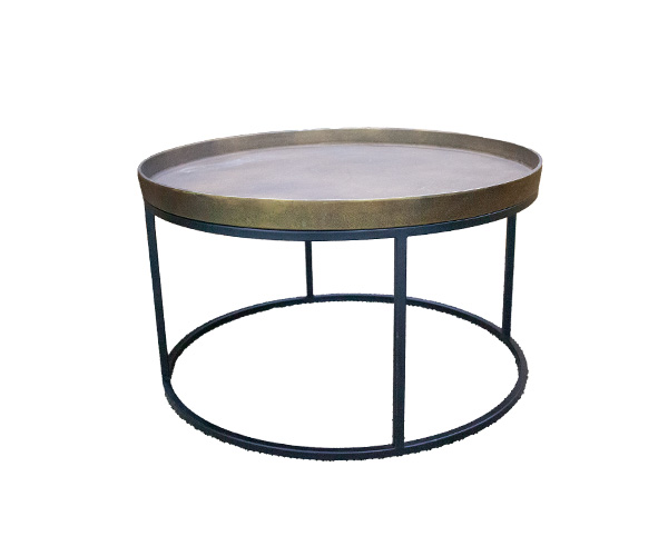 MESA CENTRO FERRO PRETA TAMPO BRONZE 70X40CM