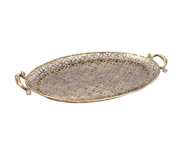BANDEJA OVAL METAL TEXTURIZADO DOURADA 55CM