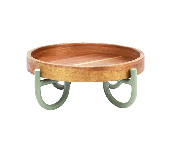 BANDEJA MADEIRA RED COM METAL VERDE 22X9CM