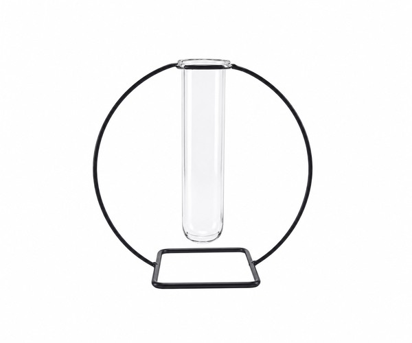 VASO TUBO COM SUPORTE METAL PRETO
