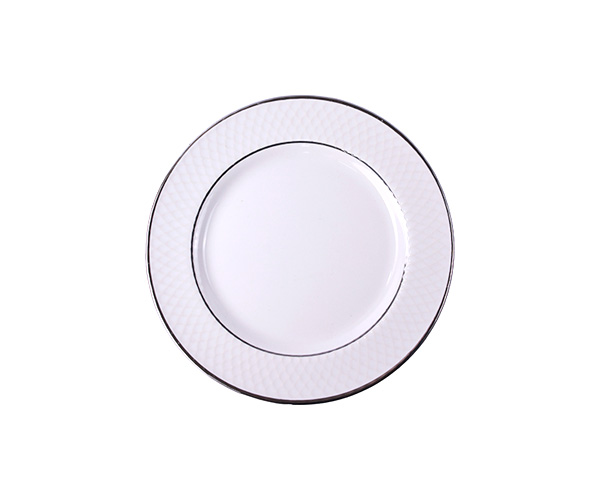 PRATO PORC SOBREMESA BRANCO C/FILETE PRATA