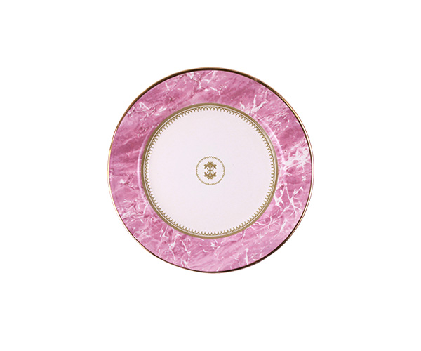 PRATO SOBREMESA MARBLE ROSA FIL DOURADO