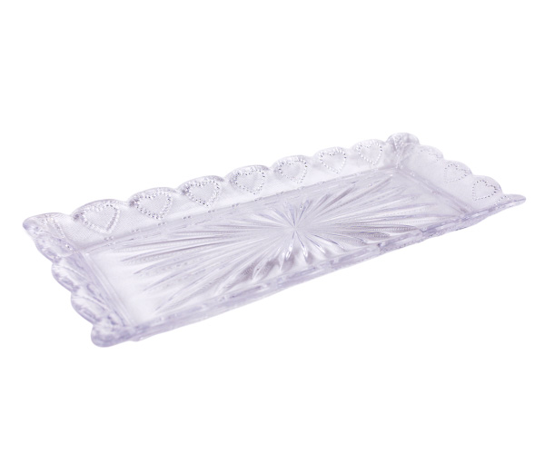 TRAVESSA CRISTAL RET BORDA CORACAO 43X16CM
