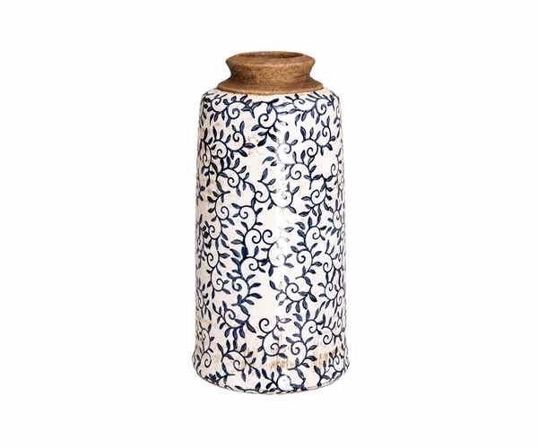 VASO CERAMICA BRANCO AZUL RAMO AZUL 33X06