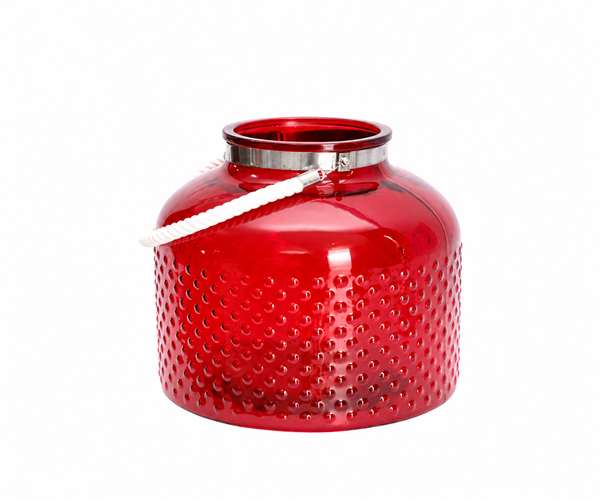VASO VIDRO DECORATIVO VERMELHO C/ALCA MEDIO