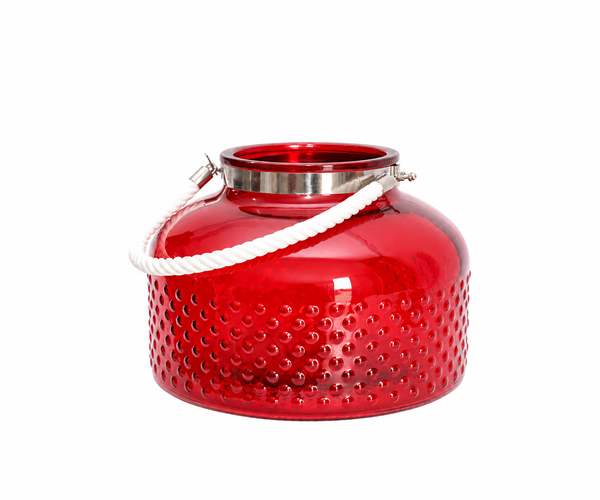 VASO VIDRO DECORATIVO VERMELHO C/ALCA PEQUENO