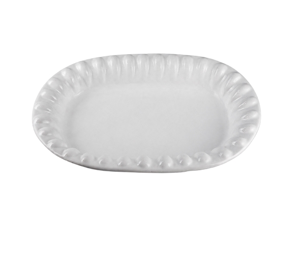 TRAVESSA PORCELANA BRANCA CANELADA FUNDA