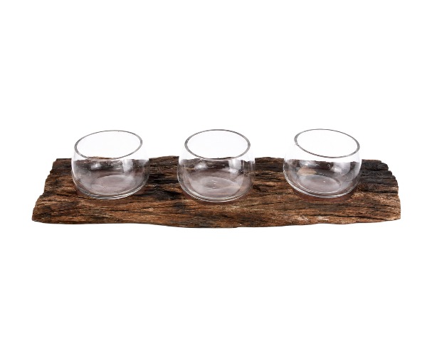 TRONCO MADEIRA RUSTICO C/ 3 VASOS AQUARIO